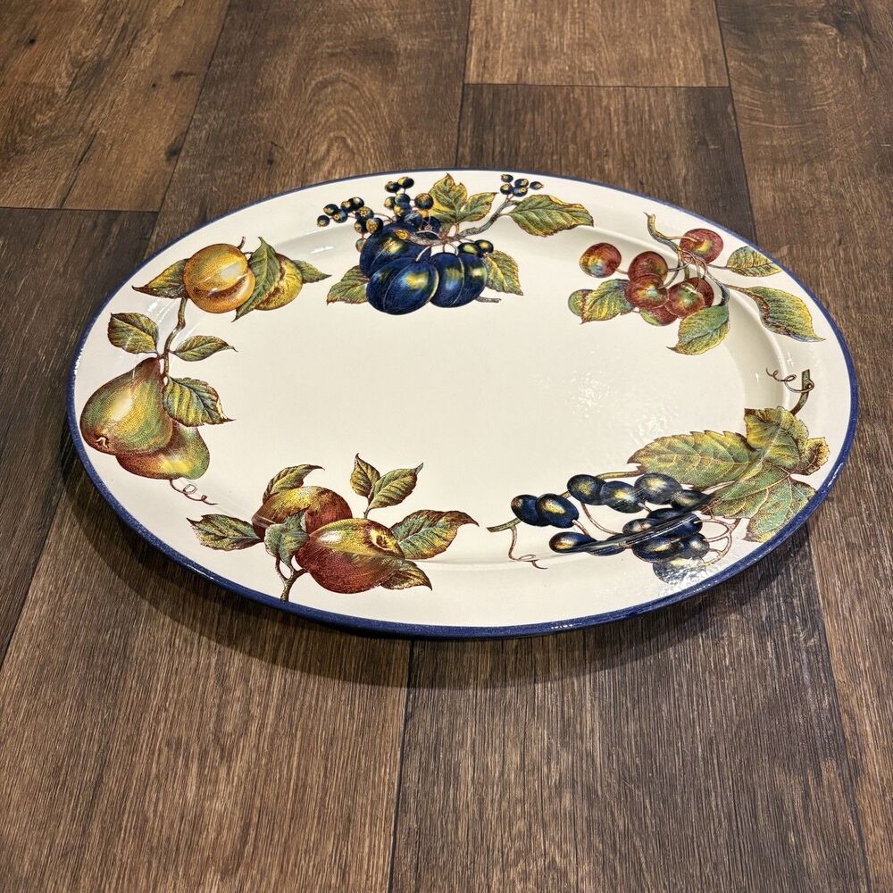Pier 1 MacIntosh Oval Serving Platter Fruit Pattern Italy 17.5”